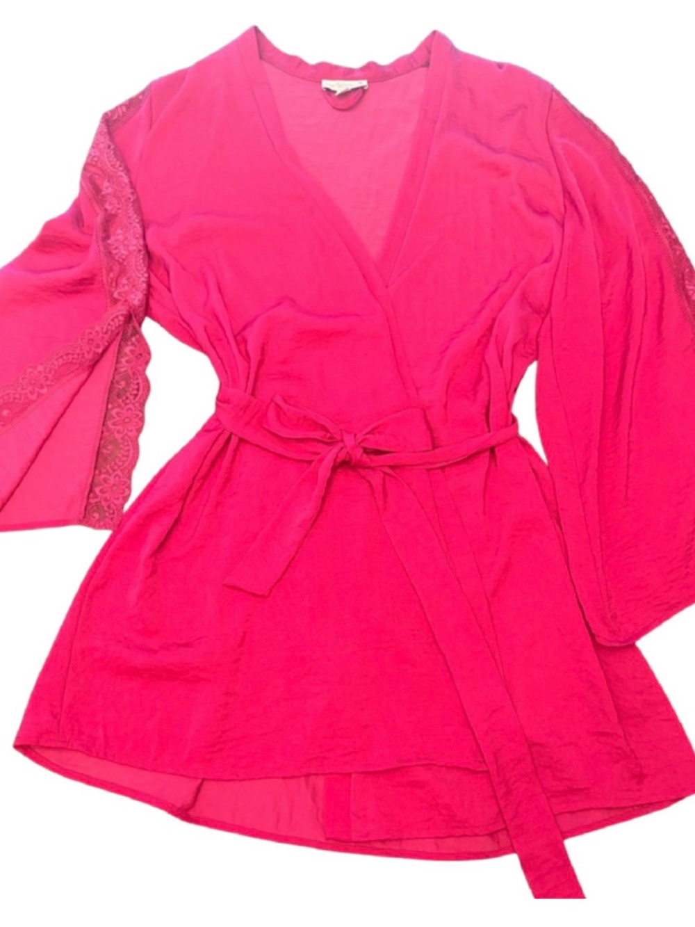 IN BLOOM Women's Hot Pink Lace-Trim Wrap Robe